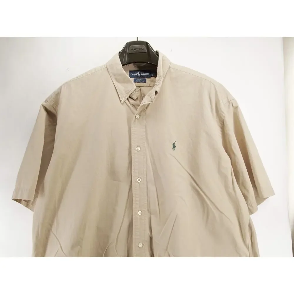 Polo Ralph Lauren Blake Beige Mens XL Casual Short Sleeve Button Up 100% Cotton